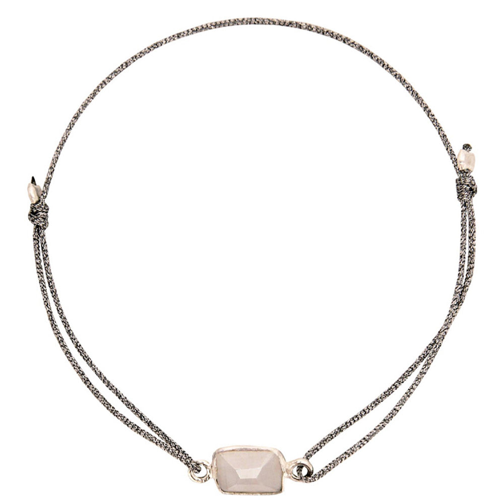 glittery silver nylon thread bracelet with square transparent moonstone