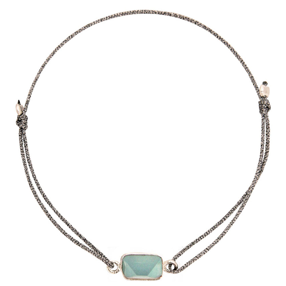 glittery silver nylon thread bracelet with square turquoise quartz stone