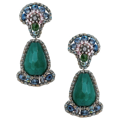 Earrings with dark green agate stone and swarovski stones