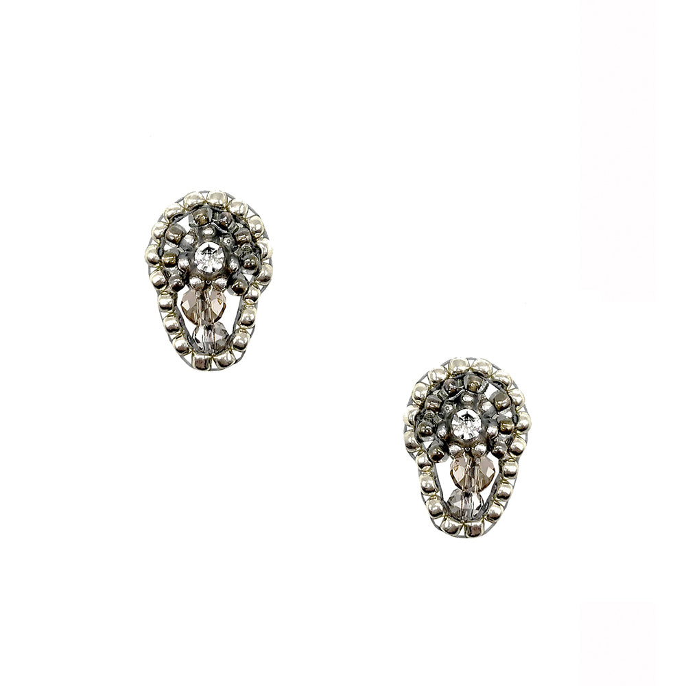 cone shaped earstuds made out of grey and silver beads