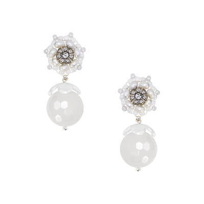 small white earrings with round agate stone pendant for weddings