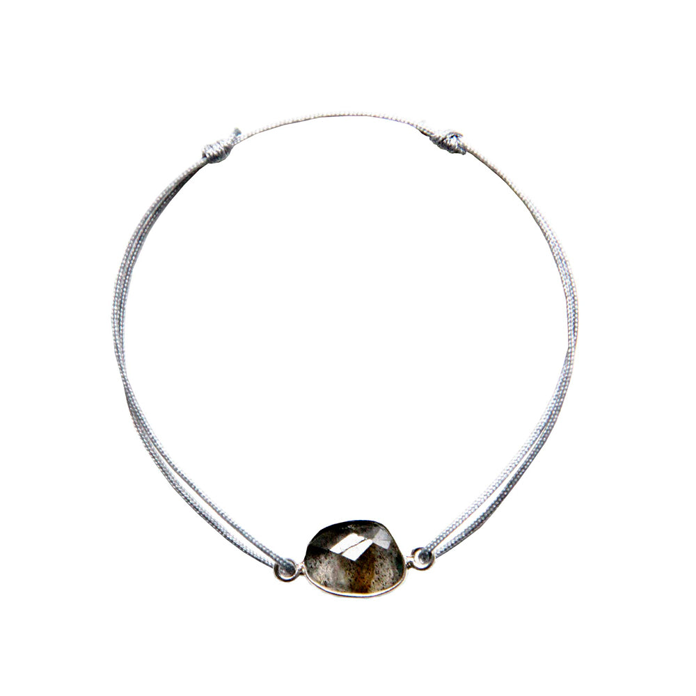 grey nylon thread bracelet with round grey labradorite gemstone