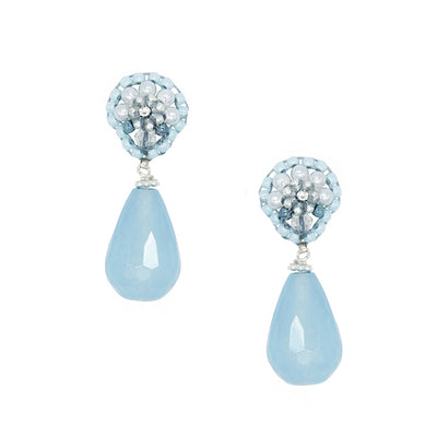 small lightblue earrings with drop shaped jade stone pendant 