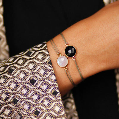 Olive nylon thread bracelet with moonstone