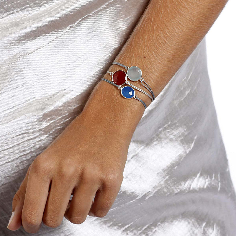 grey nylon thread bracelet with round turquoise quartz gemstone