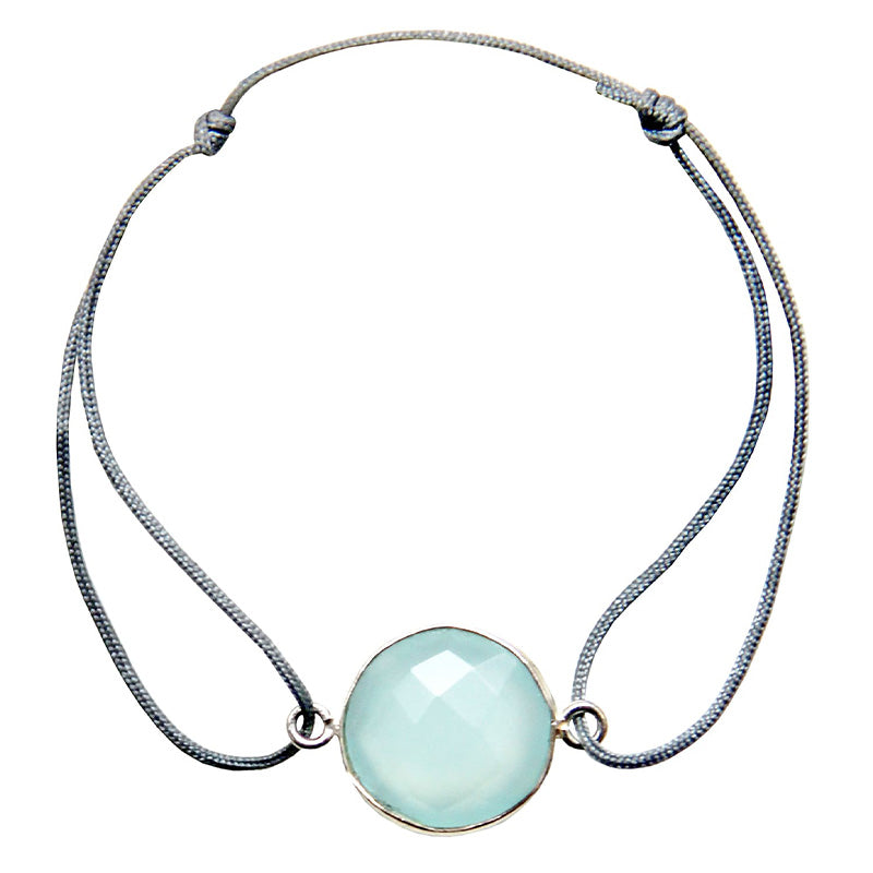 grey nylon thread bracelet with round turquoise quartz gemstone