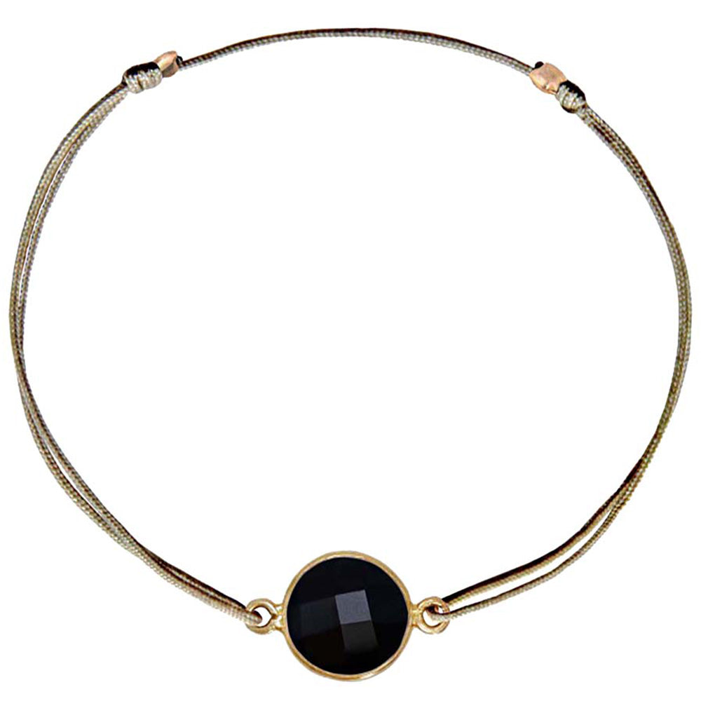Olive nylon thread bracelet with black onyx stone