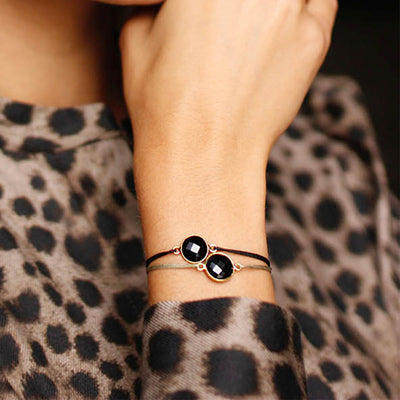 Black nylon thread bracelet with black onyx stone