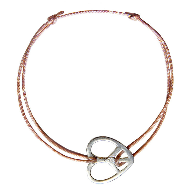 pink nylon thread bracelet with silver peace heart pendant