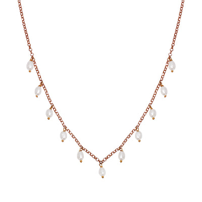 rosegold wedding necklace with small white pearl pendants