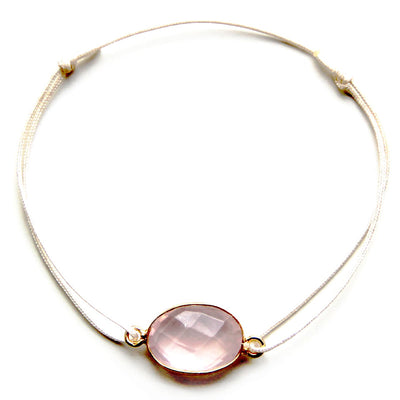 grey nylon thread bracelet with round rose quartz gemstone