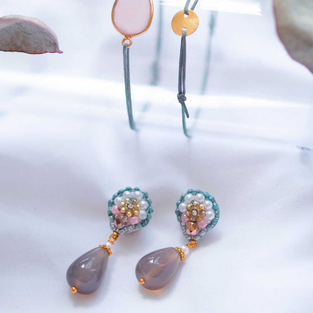 small grey gemstone earrings with grey bracelets jewellery set