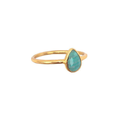 gold plated ring with turquoise teardrop shape amazonite gemstone