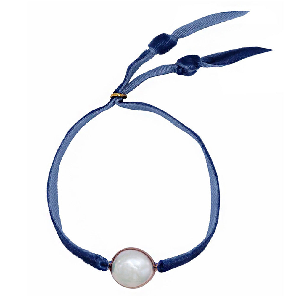 Blue Velvet Bracelet with white sweetwater pearl