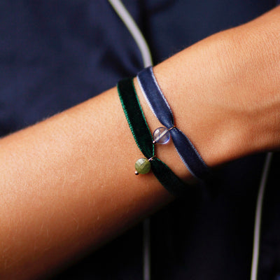 Dark blue velvet bracelet with jade stone