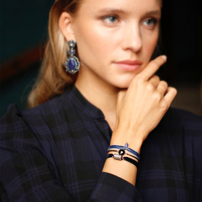 Black velvet bracelet with black labradorite stone