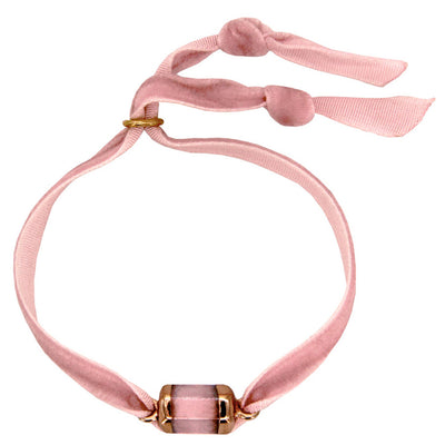 dusky pink velvet bracelet with light pink quartz gemstone