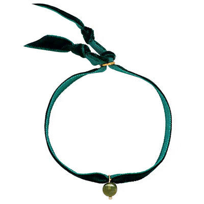 Forest green velvet bracelet with green chrysoprase stone