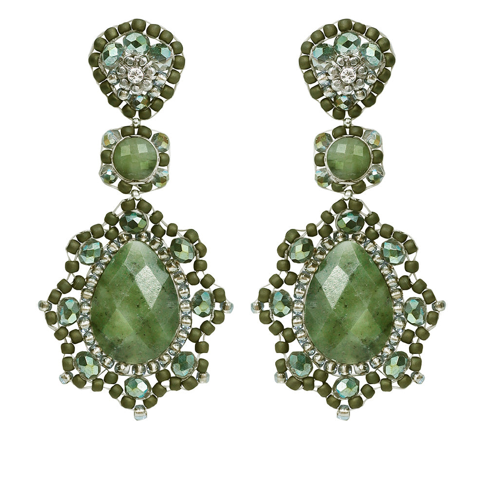 Solid green earrings with chrysoprase stone and swarovski pearls