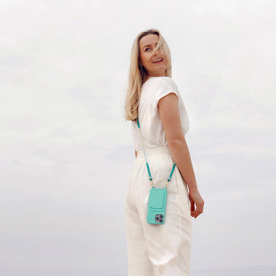 Wear a summery Bondi beach outfit with your turquoise phone case and ocean blue phone chain necklace.