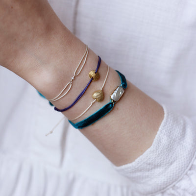 blue velvet bracelet with square freshwater pearl pendant