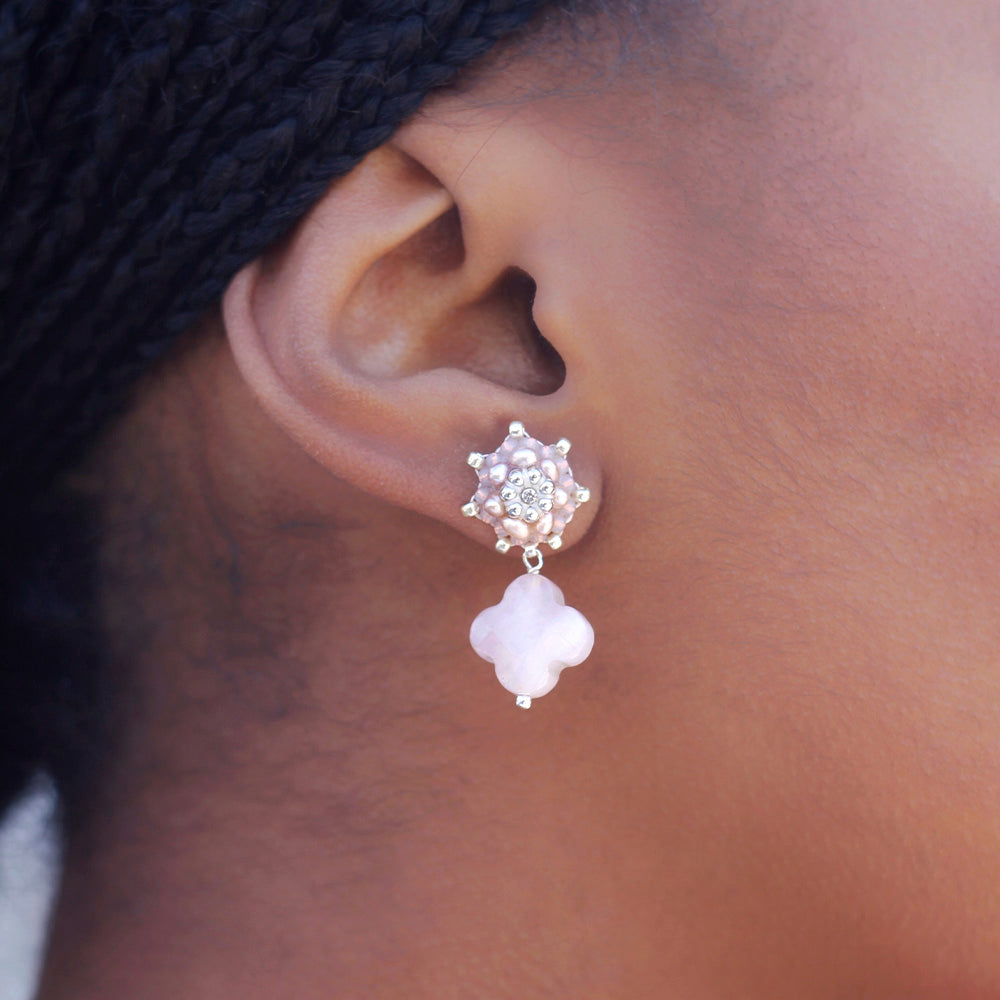 small light pink earrings with flower shaped nacre pendant for flower girls