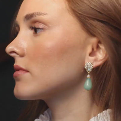 fine golden gemstone earrings with turquoise jade stone pendant