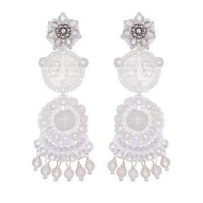 white wedding statement earrings with agate stone and rock crystal