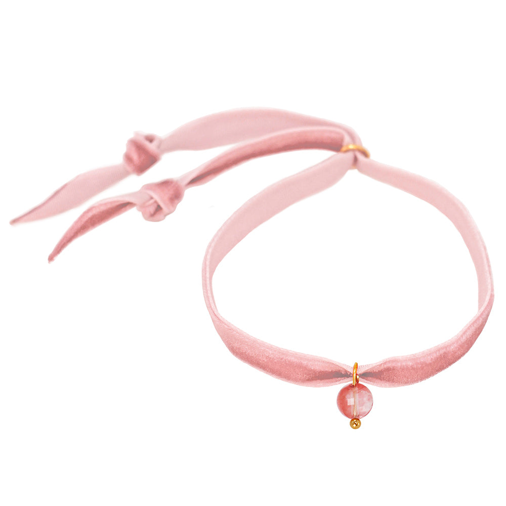 pink velvet bracelet with agate stone pendant for weddings