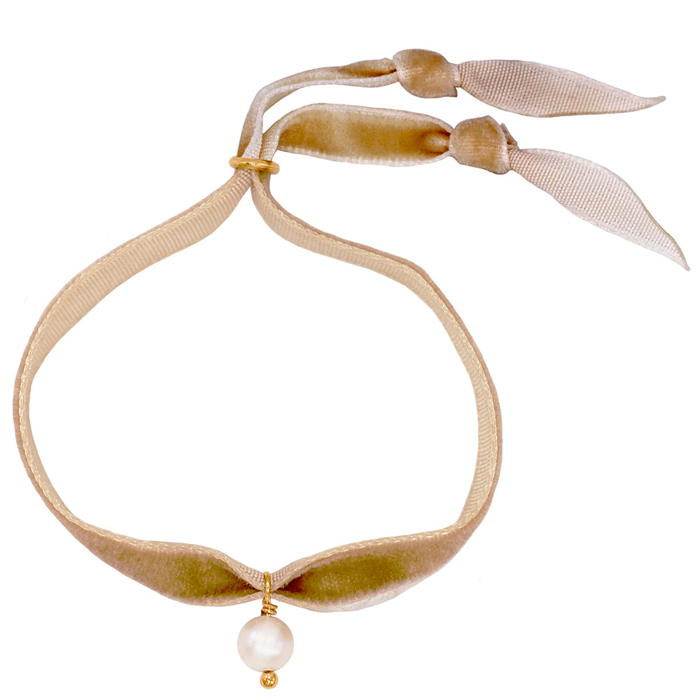 caramel colored velvet wedding bracelet with pearl pendant