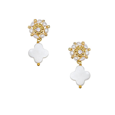 small white earrings with flower shaped nacre pendant for flower girls